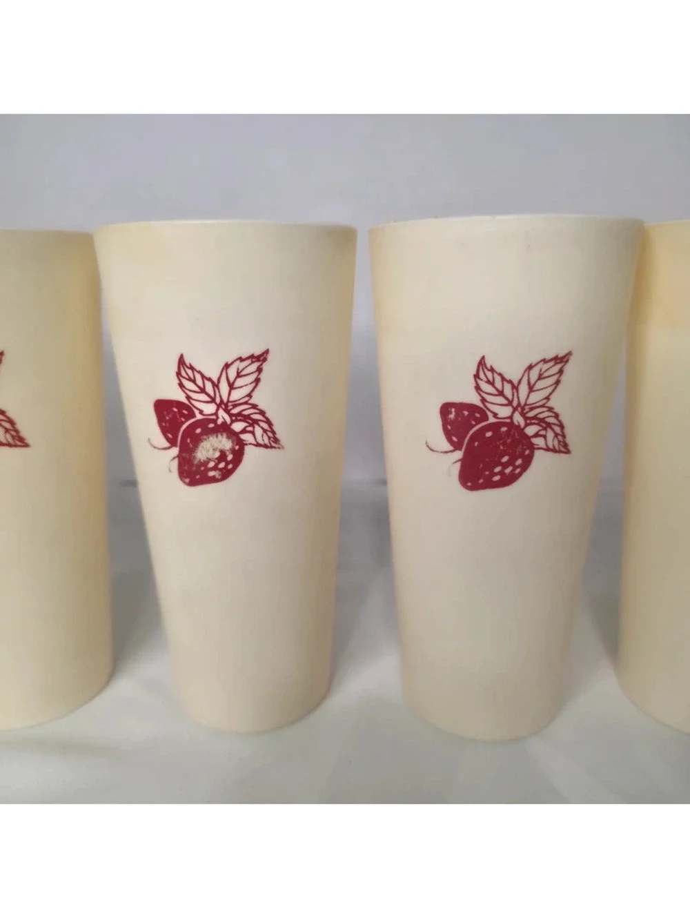 Vintage Strawberry Plastic Tumblers Set of 6 Retro 1970s Cream Red Cups
